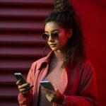 chica con gafas de sol mirando un móvil