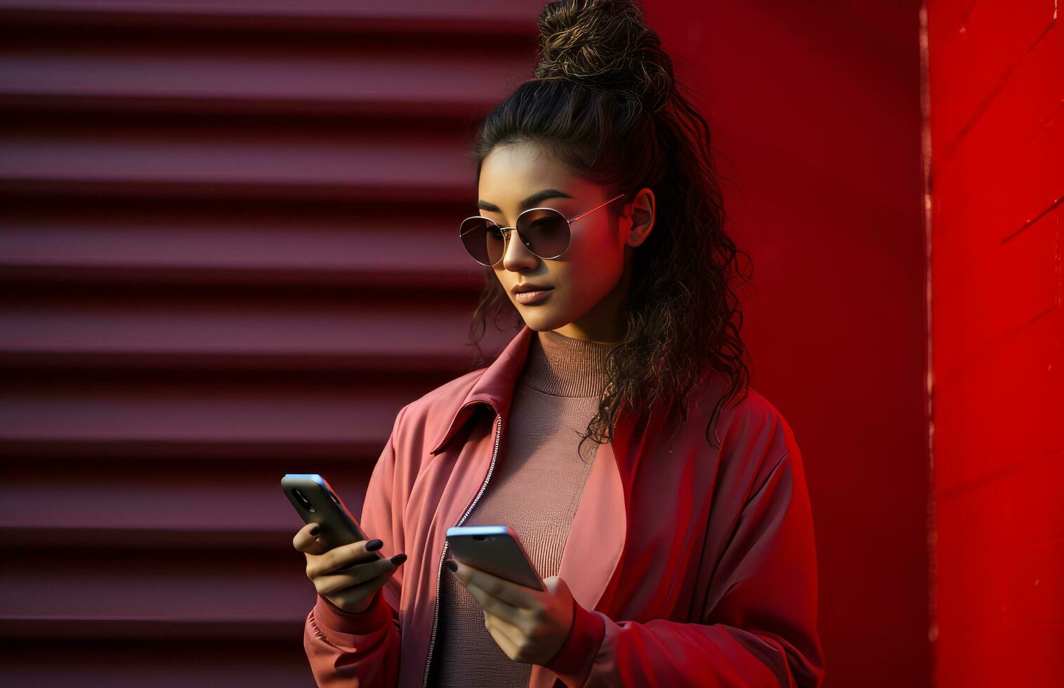 chica con gafas de sol mirando un móvil